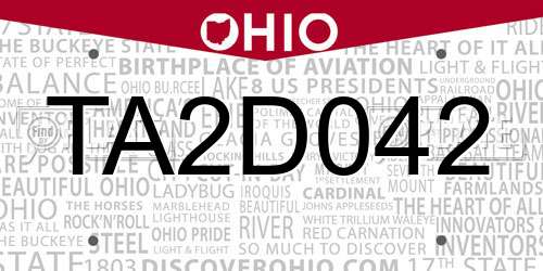TA2D042 Ohio License Plate