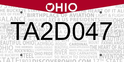 TA2D047 Ohio License Plate