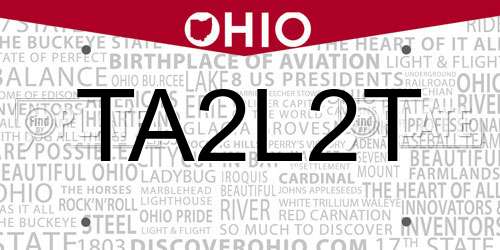 TA2L2T Ohio License Plate