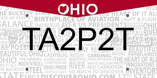 TA2P2T Ohio License Plate