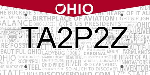 TA2P2Z Ohio License Plate