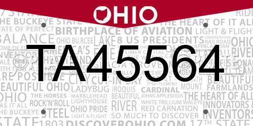 TA45564 Ohio License Plate