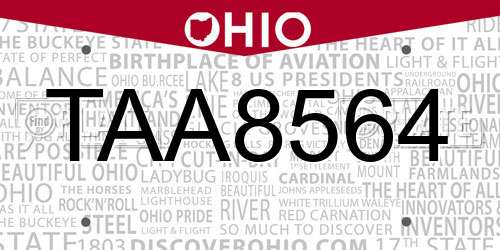 TAA8564 Ohio License Plate