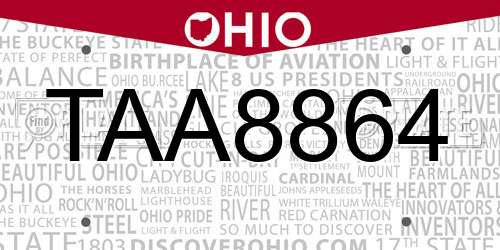 TAA8864 Ohio License Plate