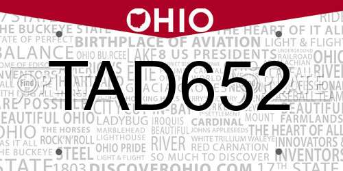 TAD652 Ohio License Plate