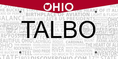 TALBO Ohio License Plate