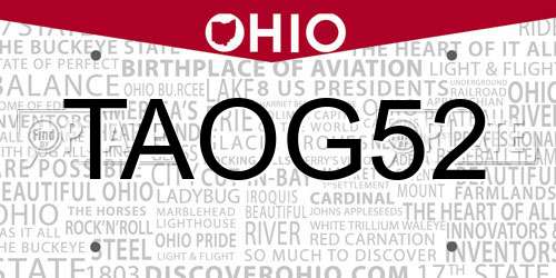 TAOG52 Ohio License Plate