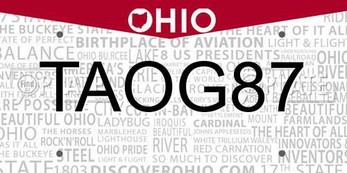 TAOG87 Ohio License Plate