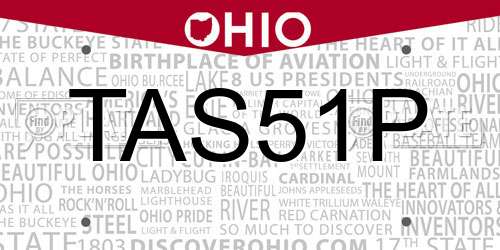 TAS51P Ohio License Plate
