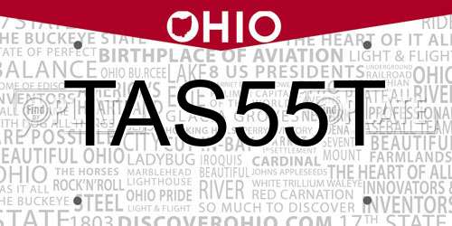 TAS55T Ohio License Plate