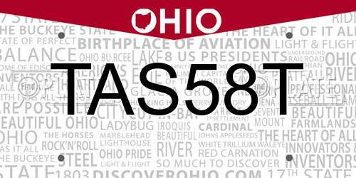 TAS58T Ohio License Plate