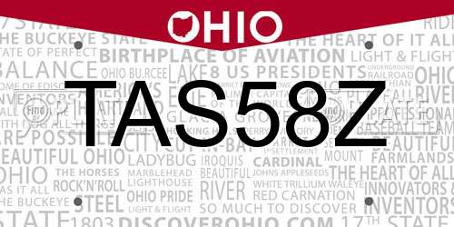 TAS58Z Ohio License Plate