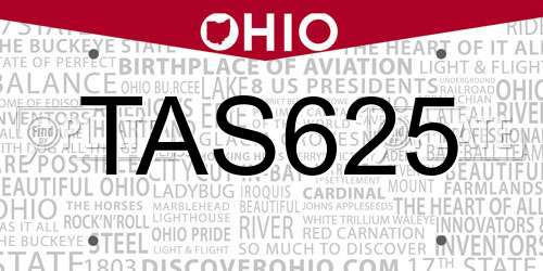 TAS625 Ohio License Plate