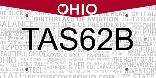 TAS62B Ohio License Plate