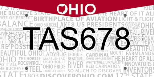 TAS678 Ohio License Plate