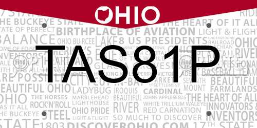 TAS81P Ohio License Plate