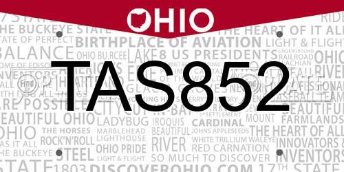 TAS852 Ohio License Plate