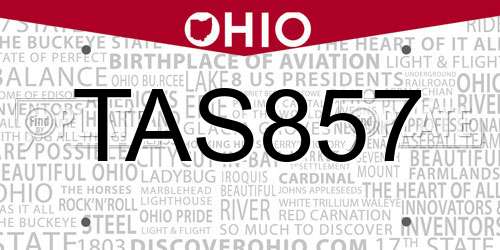 TAS857 Ohio License Plate