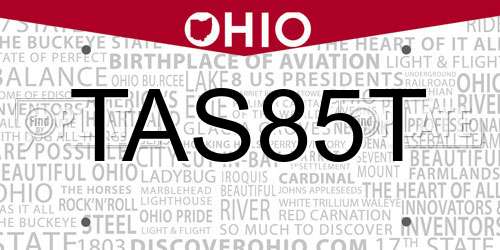 TAS85T Ohio License Plate
