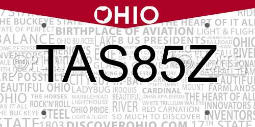 TAS85Z Ohio License Plate