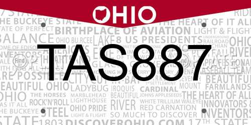 TAS887 Ohio License Plate