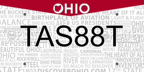 TAS88T Ohio License Plate