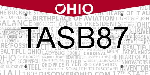 TASB87 Ohio License Plate