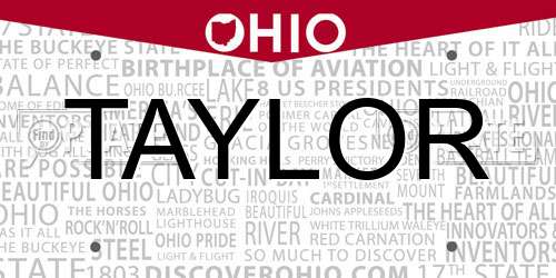 TAYLOR Ohio License Plate