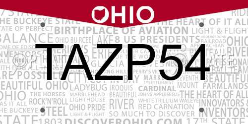 TAZP54 Ohio License Plate