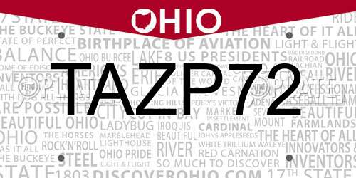 TAZP72 Ohio License Plate