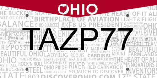 TAZP77 Ohio License Plate