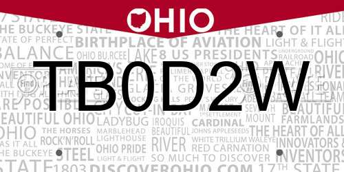 TB0D2W Ohio License Plate