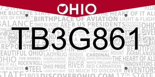 TB3G861 Ohio License Plate
