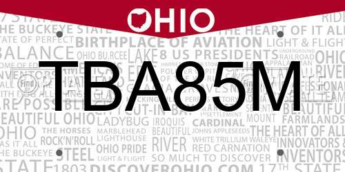 TBA85M Ohio License Plate