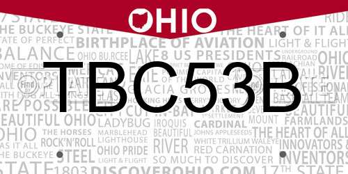 TBC53B Ohio License Plate