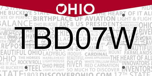 TBD07W Ohio License Plate