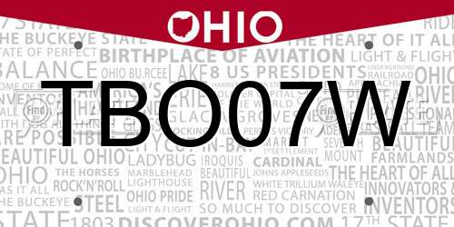 TBO07W Ohio License Plate
