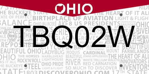 TBQ02W Ohio License Plate