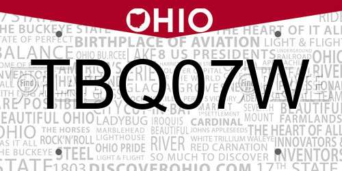 TBQ07W Ohio License Plate