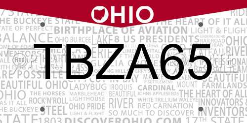 TBZA65 Ohio License Plate