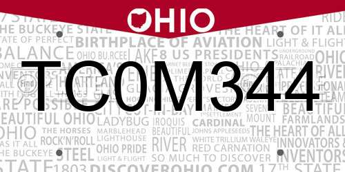 TC0M344 Ohio License Plate