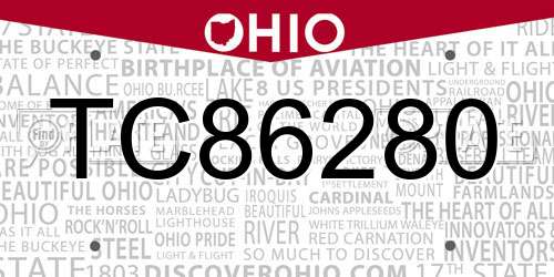 TC86280 Ohio License Plate