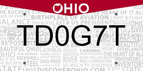 TD0G7T Ohio License Plate