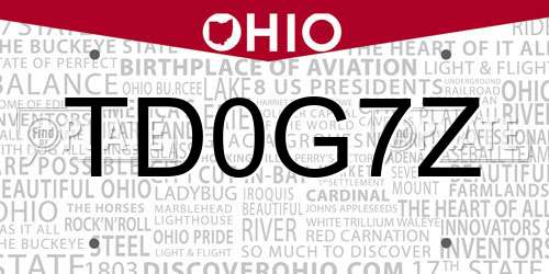 TD0G7Z Ohio License Plate