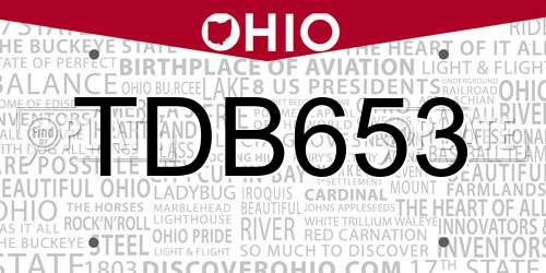 TDB653 Ohio License Plate