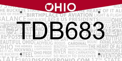 TDB683 Ohio License Plate
