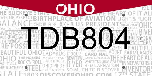 TDB804 Ohio License Plate