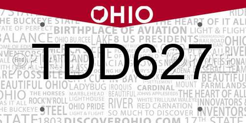 TDD627 Ohio License Plate