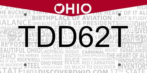 TDD62T Ohio License Plate