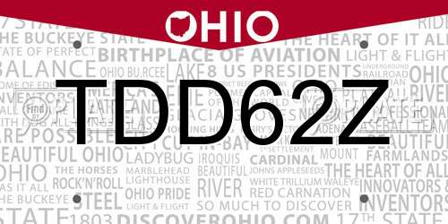 TDD62Z Ohio License Plate